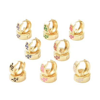 Brass Enamel Hoop Earrings, Real 18K Gold Plated, Ring with Snake, Cadmium Free & Lead Free