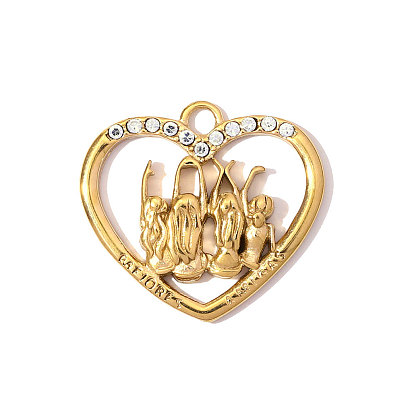 304 из нержавеющей стали горный хрусталь подвески, Сердце, сочетающее в себе человеческое обаяние, ионное покрытие (ip), зеркальная полировка, реальный 18 k позолоченный