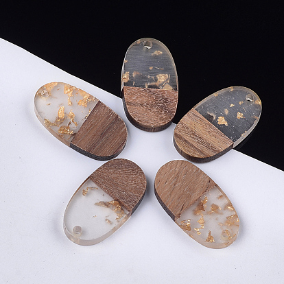 Resin & Walnut Wood Pendants, with Foil, Oval