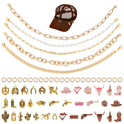 Наборы для самостоятельного изготовления цепочек для шляп, включая подвески из сплава, 304 Открытые соединительные кольца из нержавеющей стали и цепочка из скрепок, алюминиевые кабельные сети, латунные цепочки с колпачками