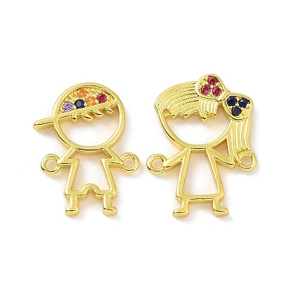 Шармы-соединители из настоящей позолоченной латуни с микропаве из кубического циркония, без кадмия, без никеля и без свинца, ссылки мальчик/девушка