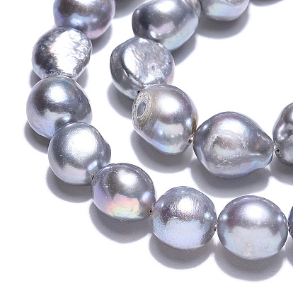 Natural Cultured Freshwater Pearl Beads Strands, Baroque Pearls Keshi Pearl Beads, Two Sides Polished, Dyed