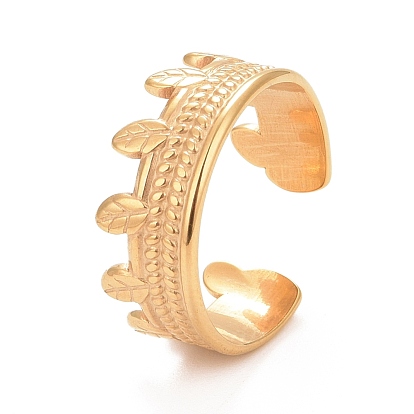 Ion Plating(IP)304 Stainless Steel Leaf Open Cuff Ring for Women