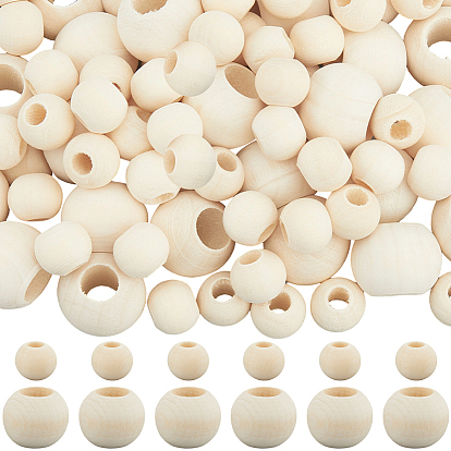 150шт. бусины из натурального необработанного дерева, бусины макраме, круглые деревянные бусины с большими отверстиями для изготовления поделок