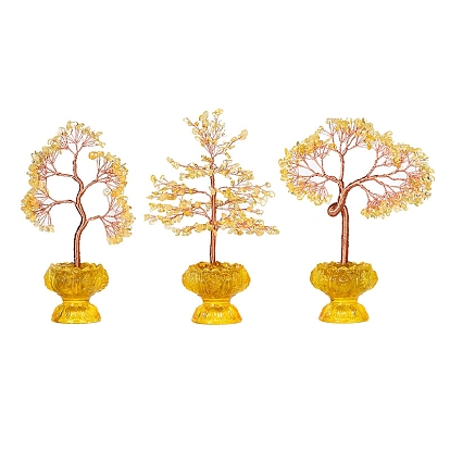 Натуральные цитриновые чипсы Дерево жизни украшения, основа из драгоценного камня с медной проволокой, фен-шуй энергетический камень подарок для домашнего офиса украшение рабочего стола