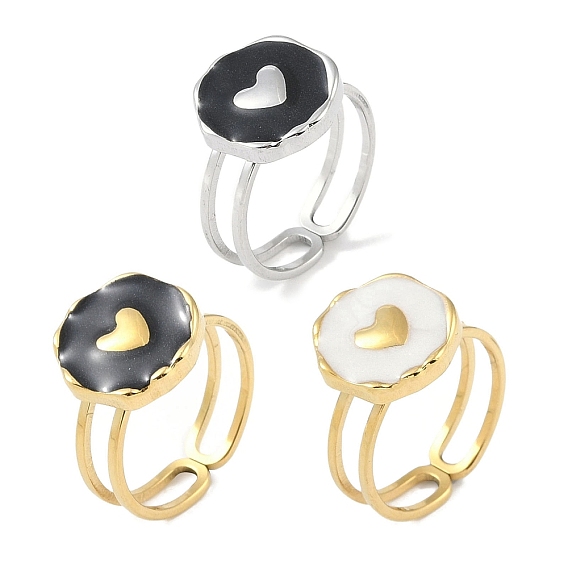 Ионное покрытие (ip) 304 эмаль из нержавеющей стали, плоская круглая форма, с кольцами на пальцах в виде сердечной манжеты, открытые кольца для женщин