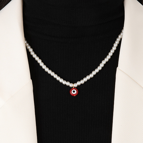 Chic and Elegant Pearl Necklace for Women with European Style Eye Pendant