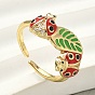 Манжеты из латуни с микро паве кубический цирконий для женщин, божья коровка с листочком, с эмалью, стойки покрытие, долговечный, без свинца и без кадмия