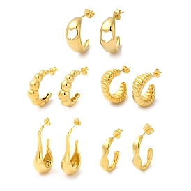 Golden 304 Stainless Steel Stud Earrings, Half Hoop Earrings