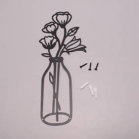 Iron Wall Art Vase Flowers, Metal Flowers Wall Sculpture Decor, for Bathroom Living Room Decoration