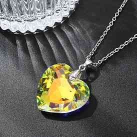 Clear AB Faceted Glass Heart Pendant 304 Stainless Steel Cable Chain Necklaces for Women