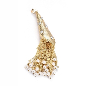 Жемчужные бусины-ракушки, подвески с большими кисточками, с латунной фурнитурой 