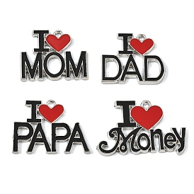 Mother's/Father's Day Alloy Enamel Pendants, Word Charms, Platinum