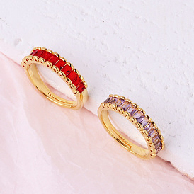 18К позолоченное прямоугольное кольцо с белыми/красными/синими/фиолетовыми камнями циркония - модный аксессуар на палец для женщин