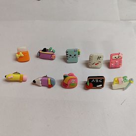 10Stück 10Stil undurchsichtige Harzstifte, Pinnnadeln aus Eisen für Fotos, schwarzes Brett, Thema Schulbedarf, Buch/Lineal/Stift/Bleistift/Radiergummi/Schultasche/Blumentopf/Notizbuch/Telefon/Tafel