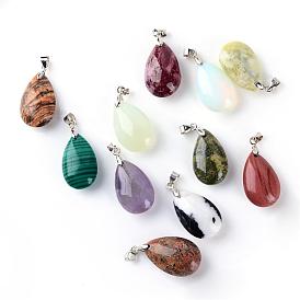Natural & Synthetic Gemstone Pendants, with Brass Findings, Drop, Platinum, Dyed