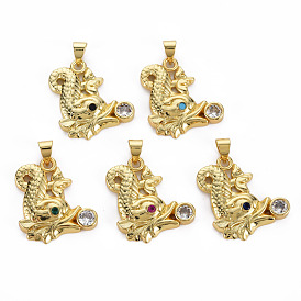 Brass Micro Pave Cubic Zirconia Pendants, Cadmium Free & Nickel Free & Lead Free, Real 16K Gold Plated, Dragon