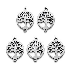 201 Stainless Steel Links Connector, Laser Cut, Flat Round with Tree of Life