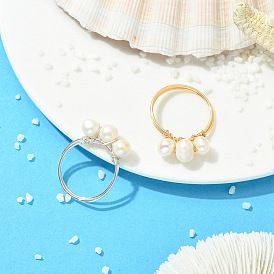 2шт. 2 цвета медные проволочные кольца с натуральным жемчугом, круглые