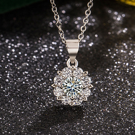 Женские ожерелья с подвеской в виде цветка из латунного микропаве из прозрачных кубических цирконий