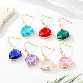 Geometric Crystal Pendant Earrings with Colorful Glass Drops and Diamond Hooks for Women