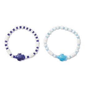 2шт. наборы браслетов из фарфора и стеклянных бусин ручной работы с изображением черепахи, оболочки браслеты простирания