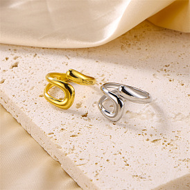 Stainless Steel Hollow Geometric Shape Open Ring, Ideal for Daily Wear and Matching