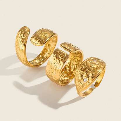 304 Stainless Steel Cuff Open Rings for Women, Leaf