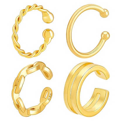 4 шт. 4 стилей 925 серьги-манжеты из стерлингового серебра, c-образный