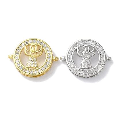 Латунь с покрытием из латуни, микро-паве, прозрачные подвески из кубического циркония, плоский круглый с ангельскими звеньями, долговечный, без свинца и без кадмия