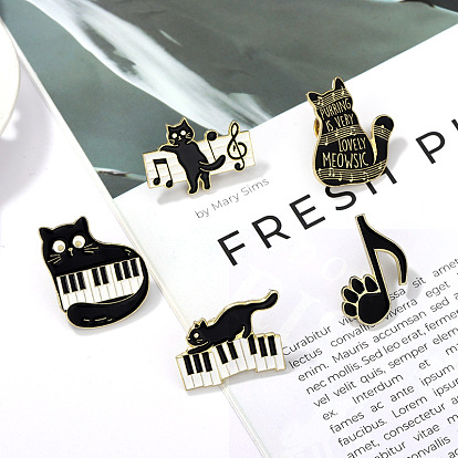 Black Cat Enamel Pin, Golden Alloy Badge for Backpack Clothes