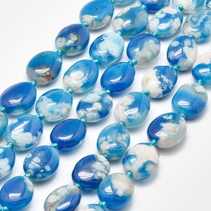 Natural Cherry Blossom Agate Beads Strands, Oval