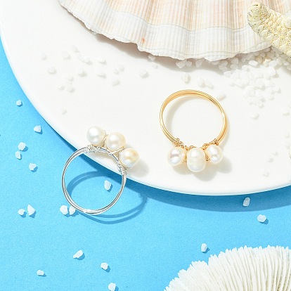 2шт. 2 цвета медные проволочные кольца с натуральным жемчугом, круглые