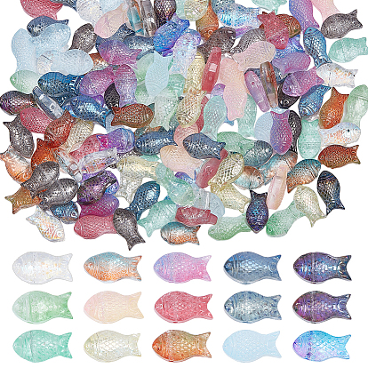 150шт 15 цвета прозрачные окрашенные распылением стеклянные бусины, рыба