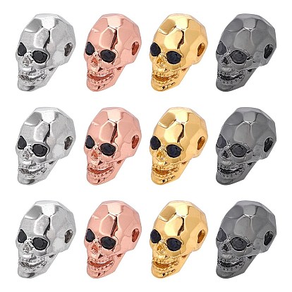 Brass Micro Pave Cubic Zirconia Beads, Skull, Lead Free & Nickel Free & Cadmium Free