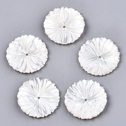 Coquille de nacre blanche naturelle, sculpté, fleur