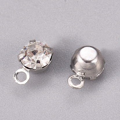 Brass Rhinestone Pendants, Nickel Free, Flat Round