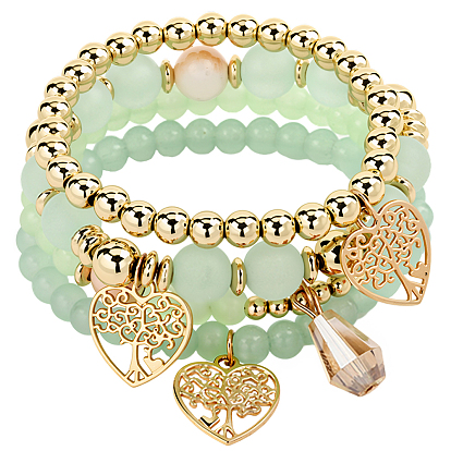 1 набор 4шт. наборы браслетов из акрила и стеклянных бусин, Браслеты в стиле бохо с подвесками в виде сердца для женщин