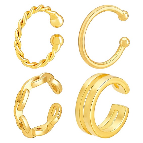 4 шт. 4 стилей 925 серьги-манжеты из стерлингового серебра, c-образный