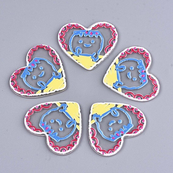 Transparent Acrylic Pendants, 3D Printed, Heart with Boy