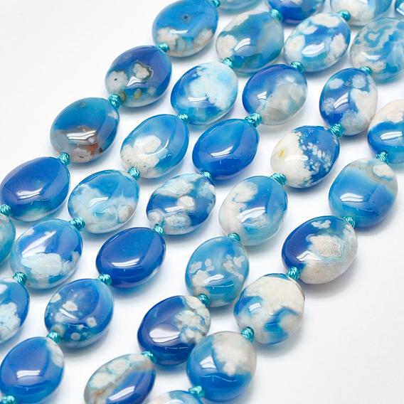 Natural Cherry Blossom Agate Beads Strands, Oval