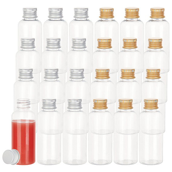 Benecreat 24 шт 2 цвета ПЭТ пластиковая мини-бутылка для хранения, дорожная бутылка, для косметики, крем, лосьон, жидкость, с алюминиевой винтовой крышкой