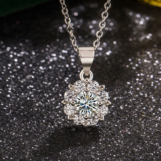 Женские ожерелья с подвеской в виде цветка из латунного микропаве из прозрачных кубических цирконий