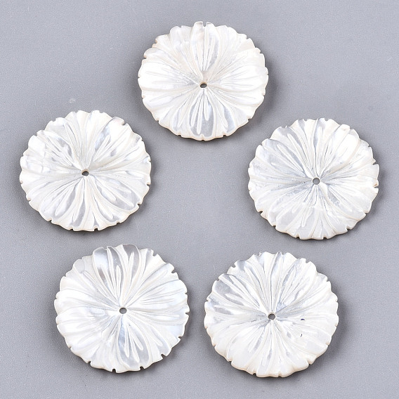 Coquille de nacre blanche naturelle, sculpté, fleur