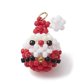Christmas Theme Handmade Glass Seed Beads Woven Pendants, with Jump Rings, Santa Claus Charms