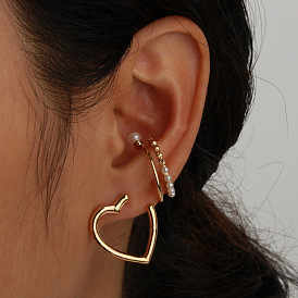 European and American Fashion Heart-shaped Metal Earrings and Ear Clips Set