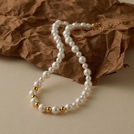 Винтажные колье-воротники с круглыми бусинами из перламутра для женщин, реальный 18 k позолоченный