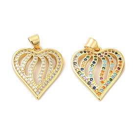 Real 16K Gold Plated Brass Micro Pave Cubic Zirconia Pendants, Heart Charms