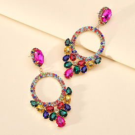 Colorful Crystal Charm Earrings with Geometric Vintage Design for Women