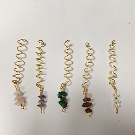 5 piezas 5 estilo ojo de tigre natural y malaquita y cuarzo rosa y amatista, colgantes grandes del viruta del opalite, con fornituras de hierro y alambre de joyería de cobre